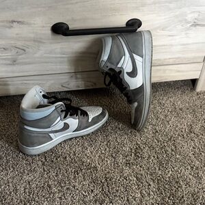 Gray and White High-Top Jordans